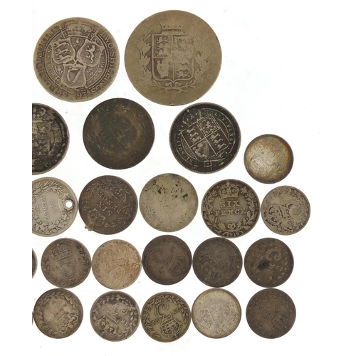 537 - 18th century and later British silver coinage including Victorian half-crowns and an 18th century sh... 