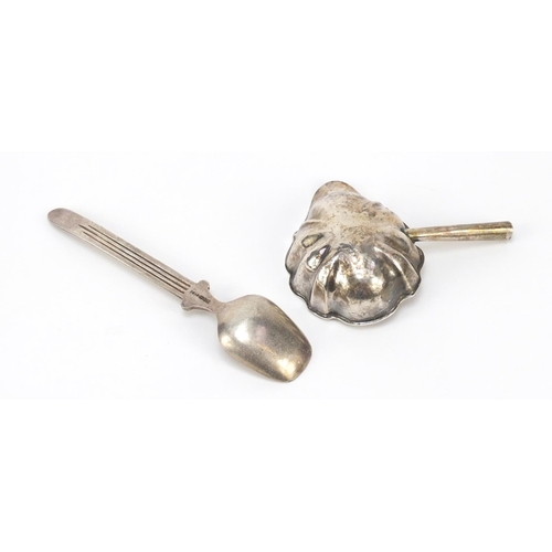 311 - Norwegian silver spoon and Georgian silver toddy ladle bowl, the spoon 15cm in length, 64.0g