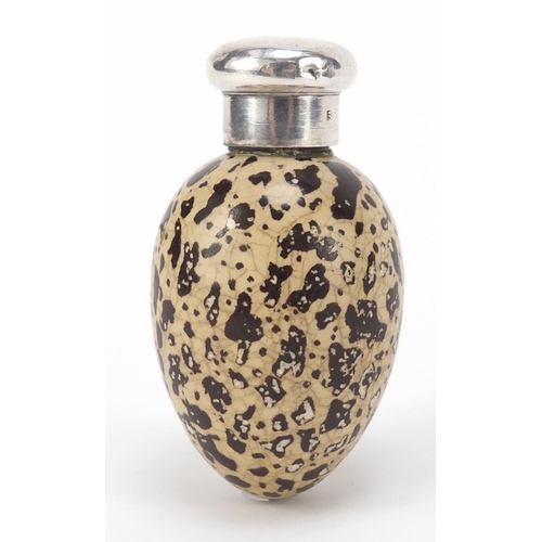 362 - Sampson Mordan & Co, Victorian porcelain egg scent bottle with silver lid, London 1885, 6.3cm high