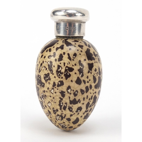 362 - Sampson Mordan & Co, Victorian porcelain egg scent bottle with silver lid, London 1885, 6.3cm high