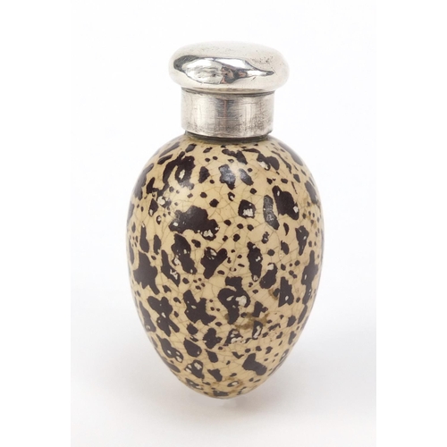 362 - Sampson Mordan & Co, Victorian porcelain egg scent bottle with silver lid, London 1885, 6.3cm high