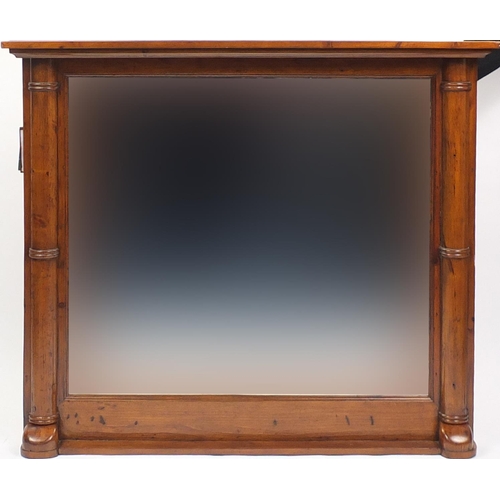 1397 - Large pine framed over mantle mirror with bevelled glass, 110cm x 127cm