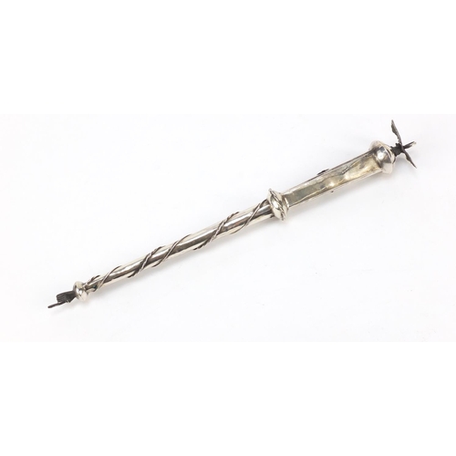 259 - Russian silver Jewish Torah pointer with bird knop, impressed O.C 1878, 32cm in length, 33.5g