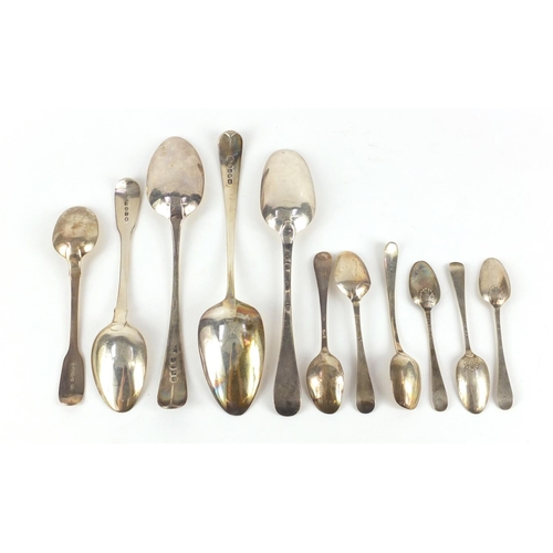 548 - Eleven Georgian and Victorian silver tablespoons and teaspoons, various hallmarks, the largest 21cm ... 