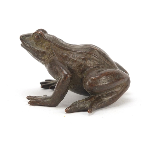 227 - Japanese patinated bronze frog, impressed marks to the base, 6cm in length