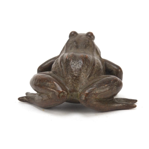 227 - Japanese patinated bronze frog, impressed marks to the base, 6cm in length