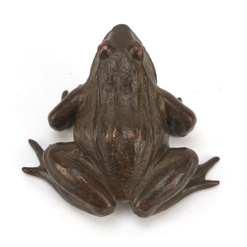 227 - Japanese patinated bronze frog, impressed marks to the base, 6cm in length
