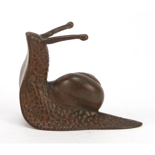 715 - Japanese patinated bronze snail, impressed marks to the base, 5cm high