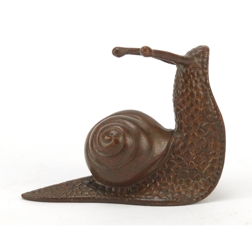 715 - Japanese patinated bronze snail, impressed marks to the base, 5cm high