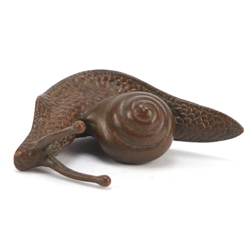 715 - Japanese patinated bronze snail, impressed marks to the base, 5cm high