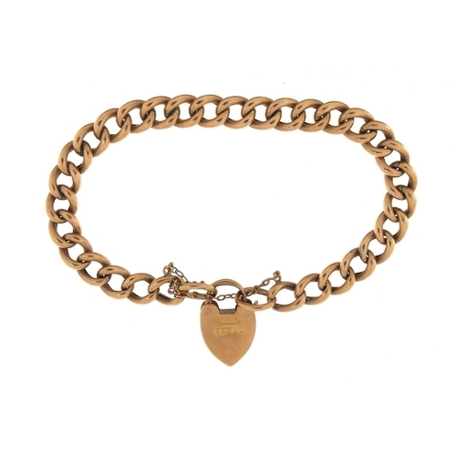 166 - 9ct gold bracelet with love heart padlock, 18cm in length, 13.2g