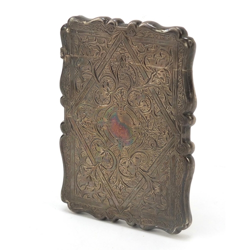 25 - Victorian silver card case engraved with flowers and vines, Birmingham 1871, 10cm high, 54.7g
