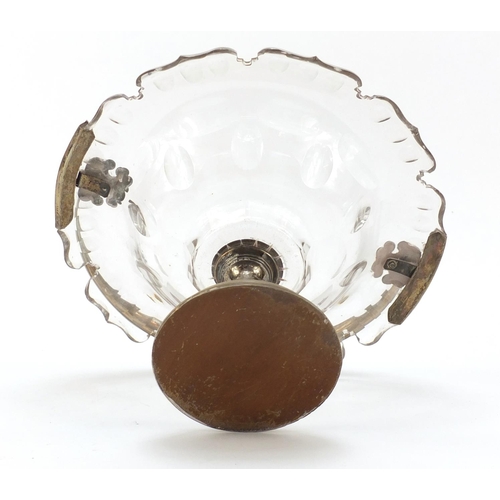 50 - 19th century French cut glass basket with silver swing handle and pedestal, 28cm in diameter