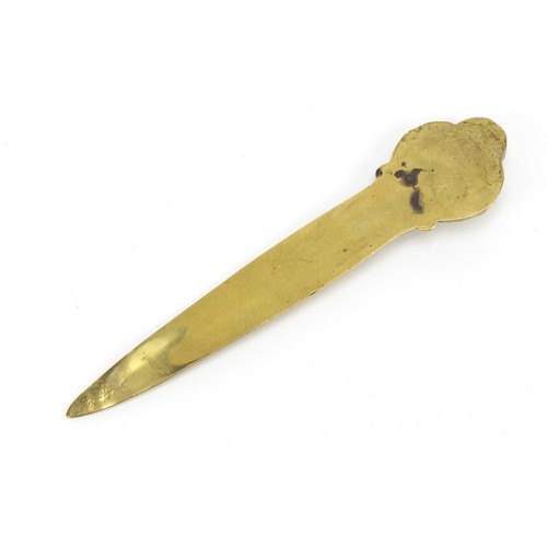 417 - Novelty brass letter opener modelled as a Pirouette, 20cm in length