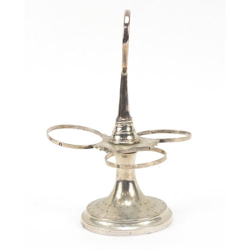 369 - French silver cruet three bottle stand, 17.5cm high, 159.2g