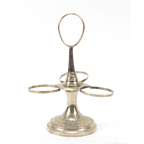 369 - French silver cruet three bottle stand, 17.5cm high, 159.2g