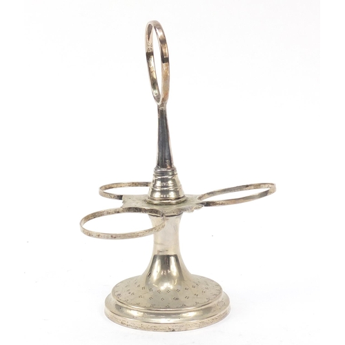 369 - French silver cruet three bottle stand, 17.5cm high, 159.2g