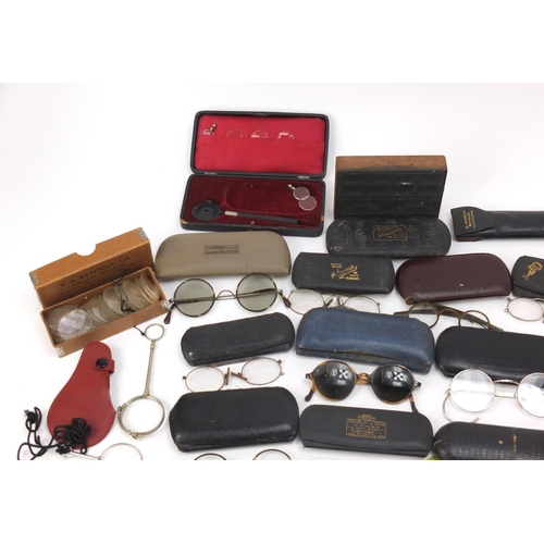 385 - Collection of Victorian and later spectacles including faux tortoiseshell framed examples