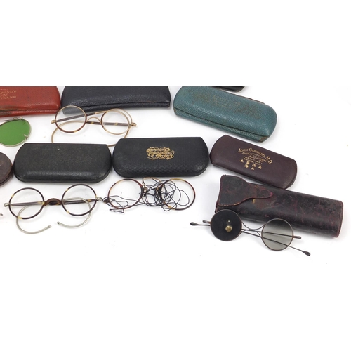 385 - Collection of Victorian and later spectacles including faux tortoiseshell framed examples