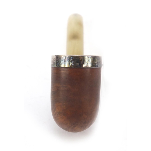 390 - Silver mounted smoker's pipe with horn mouthpiece and fitted case, 16cm in length