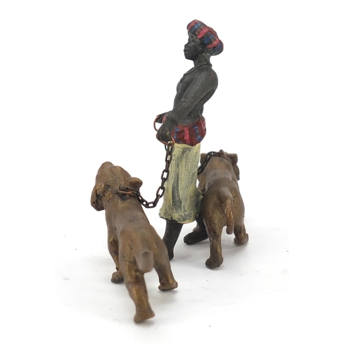 325 - Cold painted bronze of an Arab with two tigers in the style of Franz Xaver Bergmann, 13cm high