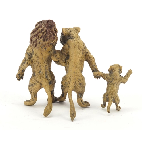 326 - Cold painted bronze lion family in the style of Franz Xaver Bergmann, 9cm wide