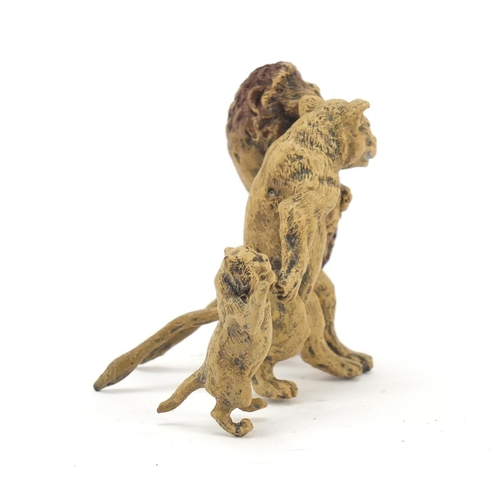 326 - Cold painted bronze lion family in the style of Franz Xaver Bergmann, 9cm wide