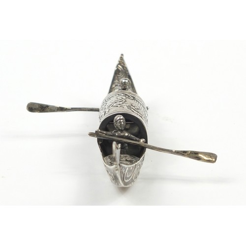 139A - Dutch silver model of a gondola embossed with Putti, London import marks 1902, 14.5cm in length, 52.... 