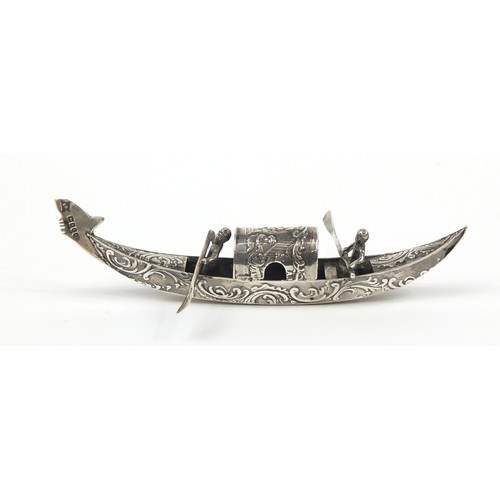 139A - Dutch silver model of a gondola embossed with Putti, London import marks 1902, 14.5cm in length, 52.... 