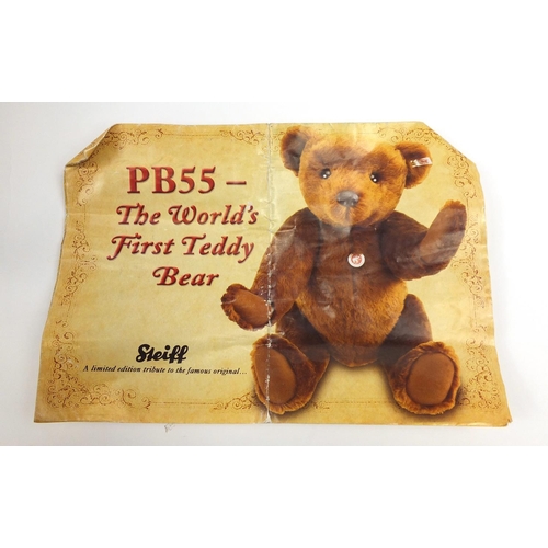 749 - Large Steiff limited edition PB55 teddy bear with articulated limbs and paperwork, 61cm high