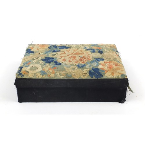 591 - Chinese silk embroidered jewellery box, 28cm wide