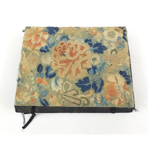 591 - Chinese silk embroidered jewellery box, 28cm wide