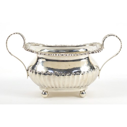 133 - William Hutton & Sons, Edwardian silver twin handled sugar bowl, London 1905, 18cm wide, 213g