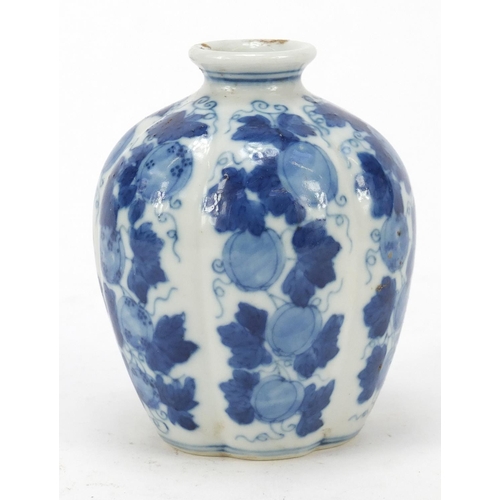 511 - Chinese blue and white porcelain vase hand painted with fruit and leaves, four figure character mark... 