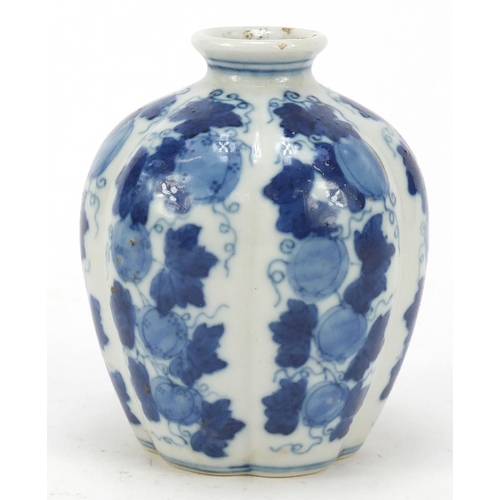 511 - Chinese blue and white porcelain vase hand painted with fruit and leaves, four figure character mark... 