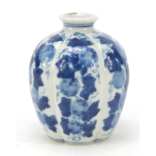 511 - Chinese blue and white porcelain vase hand painted with fruit and leaves, four figure character mark... 