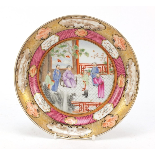 120 - Good Chinese porcelain plate, finely hand painted in the Mandarin palette with figures attending an ... 