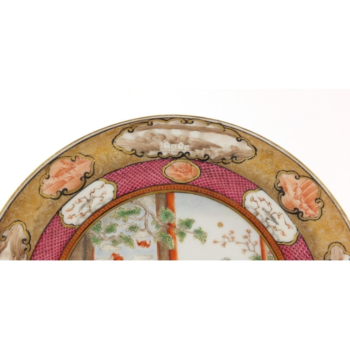 120 - Good Chinese porcelain plate, finely hand painted in the Mandarin palette with figures attending an ... 