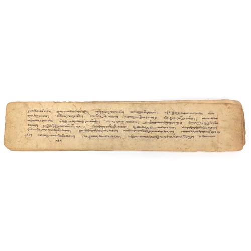 3775 - Antique Tibetan Buddhist prayer book, 42cm x 8.5cm