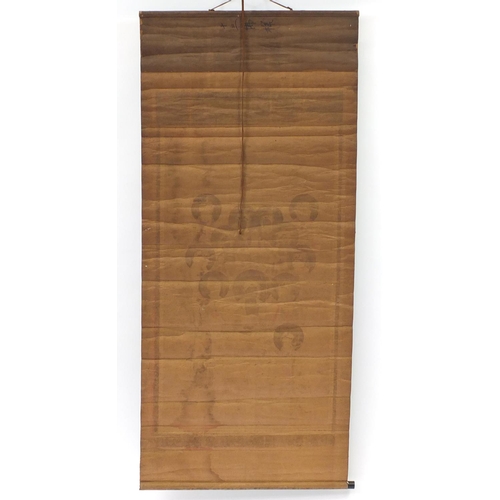 3797 - Sino-Tibetan wall hanging scroll hand painted with deities, with red seal marks, 96cm x 56cm