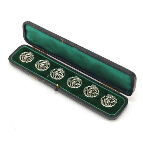 3028 - James Deakin & Sons, set of six Art Nouveau silver floral buttons housed in a silk and velvet lined ... 