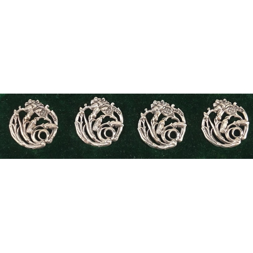 3028 - James Deakin & Sons, set of six Art Nouveau silver floral buttons housed in a silk and velvet lined ... 