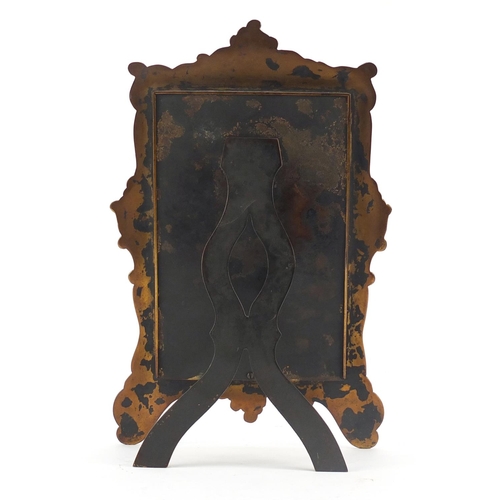 22 - French Champlevé easel mirror with bevelled plate, enamelled with stylised flowers and C scrolls, 30... 