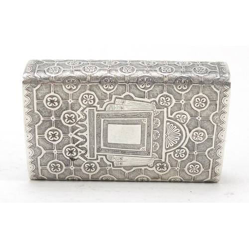 3069 - Russian silver snuff box with double hinged lid, embossed with horses pulling a troika sleigh, impre... 