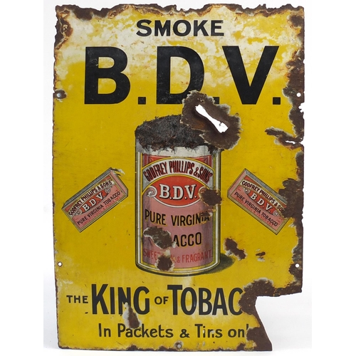 bdv cigarettes Vintage smoke BDV the King of Tobacco enamel advertising sign, 49cm x 35cm