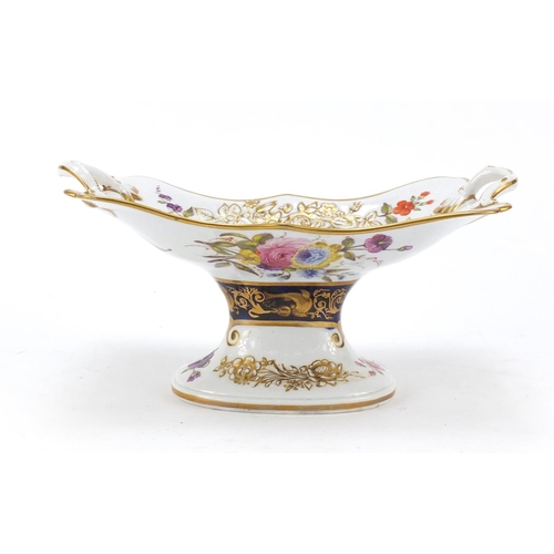 86 - Charles Bourne, early 19th century Staffordshire tazza with twin handles, finely hand painted and gi... 