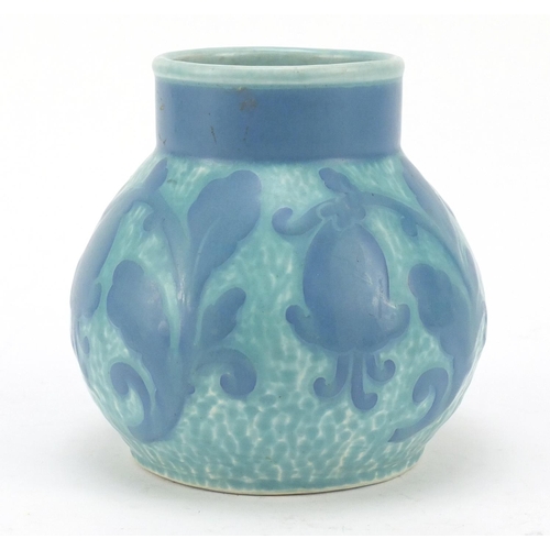 64 - Josef Ekberg for Gustavsberg, Swedish blue scraffito vase decorated with stylised flowers, dated 192... 