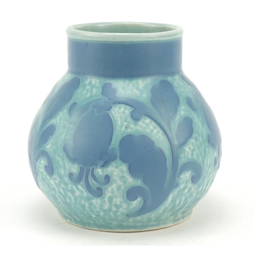 64 - Josef Ekberg for Gustavsberg, Swedish blue scraffito vase decorated with stylised flowers, dated 192... 