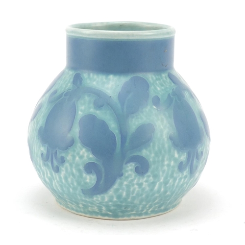 64 - Josef Ekberg for Gustavsberg, Swedish blue scraffito vase decorated with stylised flowers, dated 192... 