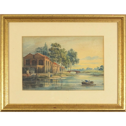 1484 - Pair of 19th Century watercolours of rural views cottages and stream dated 1826, each mounted, frame... 